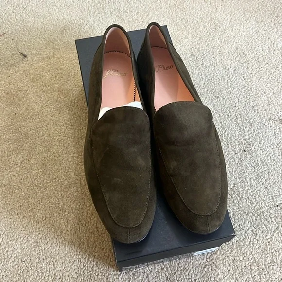 NWT J. CREW olive green suede loafers - Picture 3 of 9
